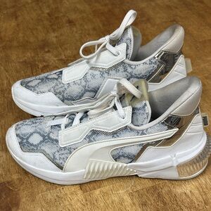 Puma White and Gold Patterned Sneakers